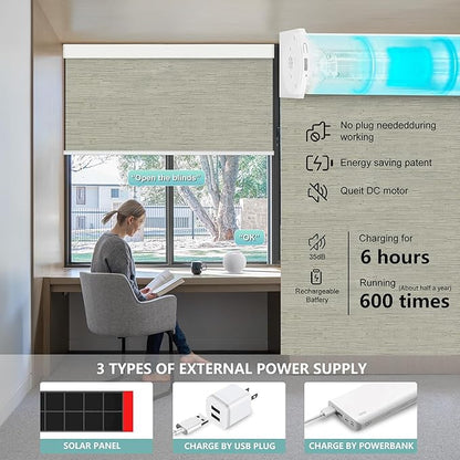 Aprilsmart Motorized Blinds with Remote,Compatible with Apple HomeKit Alexa Google Home- Voice and app Control,Motorized Roller Shades 100% Blackout Custom Size(Safari Midnight-05)