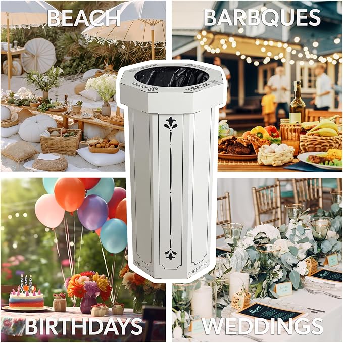 happimess Fleur 25 Gal Trash Can Bin, Bridal Ivory, Set of 2