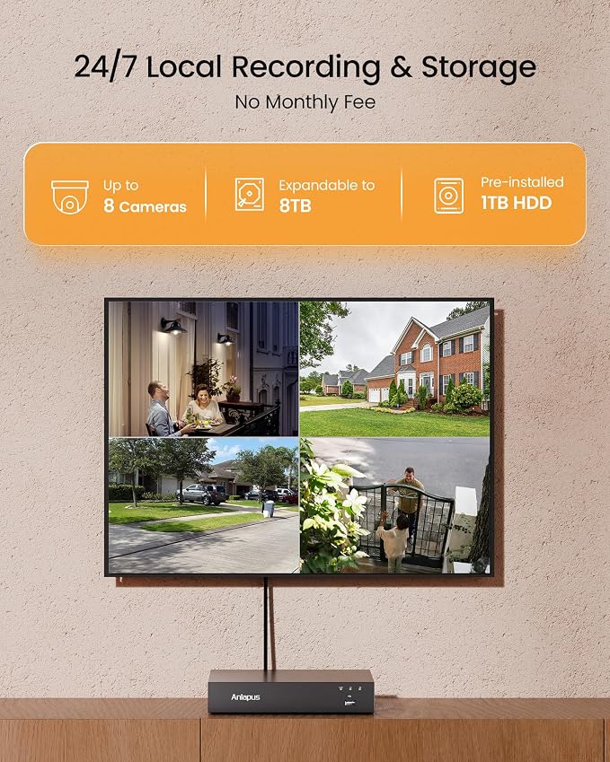 Anlapus 4K Security Camera System, 4Pcs 8MP Wired Dome Cameras, 1TB HDD