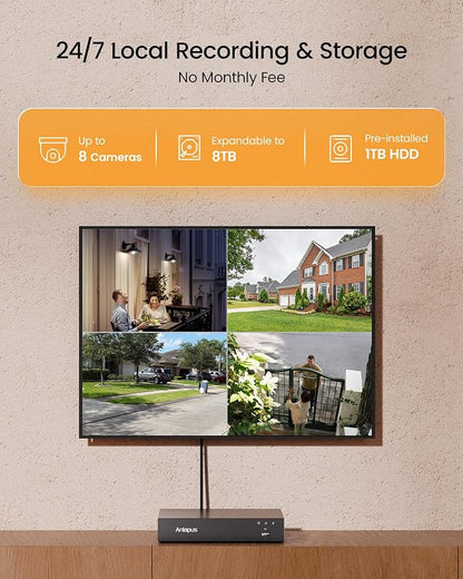 Anlapus 4K Security Camera System, 4Pcs 8MP Wired Dome Cameras, 1TB HDD