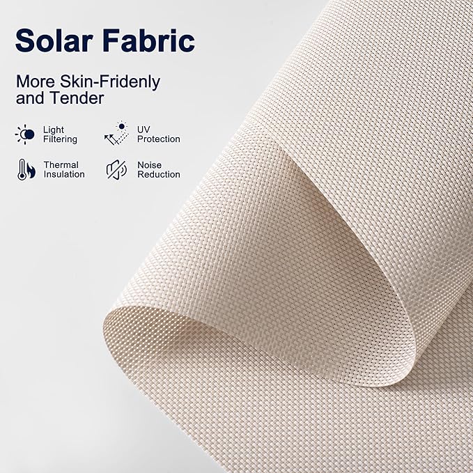 BERISSA Motorized Blinds with Remote,Light Filtering Smart Blinds for Windows,Solar Fabric,Remote Control,Thermal Insulated Automatic Blinds,Electric Blinds with USB/Solar Pannel.Solar Beige