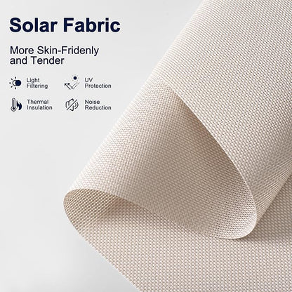BERISSA Motorized Blinds with Remote,Light Filtering Smart Blinds for Windows,Solar Fabric,Remote Control,Thermal Insulated Automatic Blinds,Electric Blinds with USB/Solar Pannel.Solar Beige