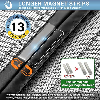 Magnetic Screen Door -Fit Door Size 32.0 x 80.0'' Retractable Screen Door Mesh for Front Door or Sliding Door, Pet & Kid Friendly, Hands-Free Closure Keeps Bugs Out & Lets Breeze in, Stripe Black