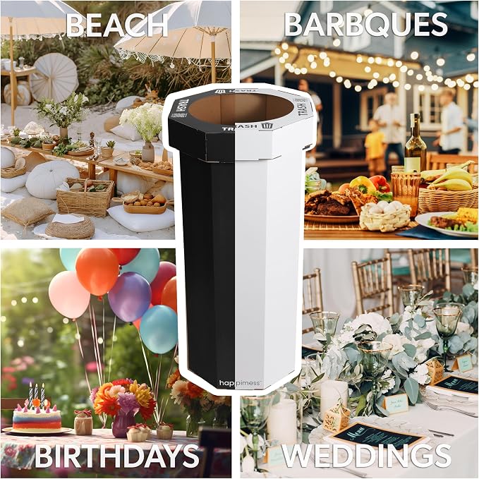 happimess Fleur 25 Gal Trash Can Bin, Charcoal Black/Cotton White, Set of 2