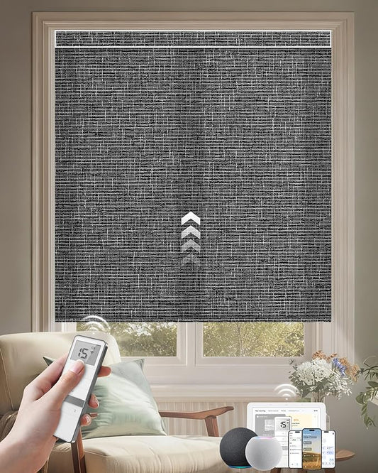 Kincmo Motorized Blinds with Remote, Light Filtering Roller Shades Work with Apple Homekit,Alexa,Google Home, Custom Electric Blinds with App,Voice Control (75% Blackout Classic Dark Grey)