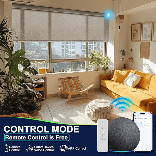BERISSA Motorized Blinds with Remote,Light Filtering Smart Blinds for Windows,Linen Fabric,Remote Control,Thermal Insulated Automatic Blinds,Electric Blinds with USB/Solar Pannel.Linen Pink