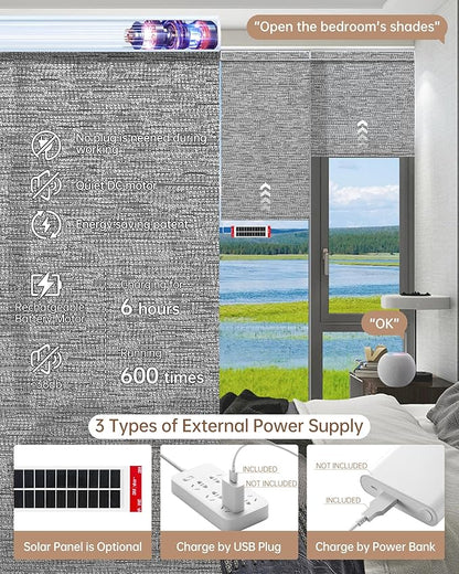 Kincmo Motorized Blinds with Remote, Light Filtering Roller Shades Work with Apple Homekit,Alexa,Google Home, Custom Electric Blinds with App,Voice Control (75% Blackout Aqua Waves Grey)