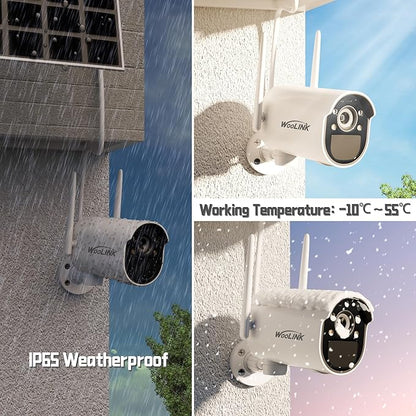 WOOLINK Solar Security Cameras Wireless Outdoor with Solar Panel, 2.4GHz WiFi Cameras for Home Security with PR 225°, AI Detection, 1080P Color Night Vision, SD/Cloud, IP65 Waterproof, 2-Way Talk