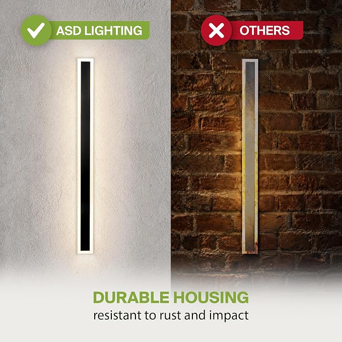 ASD LED 72" Long Wall Mount Light Fixture, Outdoor & Indoor Linear Sconce | 3CCT, Dimmable, Waterproof, Anti-Rust, ETL Listed | 40W 3570LM 3000-5000K 100-277V | Exterior Porch Lighting | Black