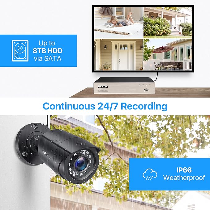 ZOSI 8CH Home Security Camera System Outdoor with 1TB Hard Drive