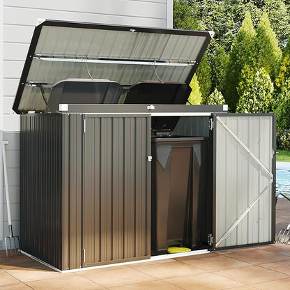 Outdoor Trash Can Storage Shed - Metal Waterproof Outdoor Garbage Can Organizer with Chain Lid, Ideal for Trash Bins, Toys, Garden Tools for Garden/Backyard/Patio