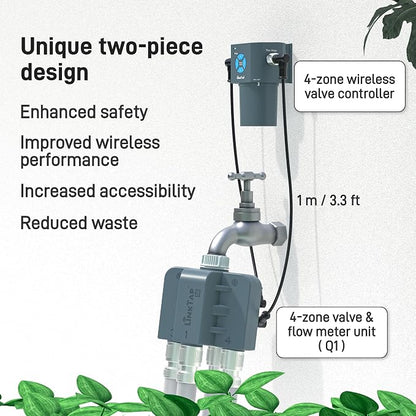 LinkTap Q1 4-Zone Wireless Water Timer & Gateway, Equals Four G2S Smart Hose Timers | 4 Independent Zones for Garden/Lawn/Yard, Irrigation by Weather/Volume/Duration, Fault Detection & Alerts, Anti-Freeze, IP66