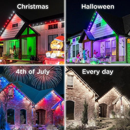 Enbrighten Vibe Eternity Permanent Outdoor Lights for House, 100 Feet, 72 RGBWIC LEDs, Close Spacing, 33lm, Color Changing, Christmas, Eave Lighting, Smart App, Works with Alexa, Google Home, 82730