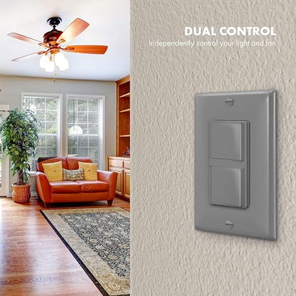 ENERLITES Gray Double Paddle Decorator 3-Way Switch, 15A, 1 Pack