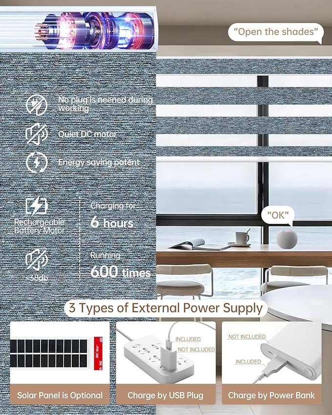 Kincmo Motorized Blinds with Remote, Motorized Zebra Shades Work with Apple Homekit,Alexa,Google Home, Customized Electric Blinds with Remote,App,Voice Control (75% Blackout Monet Blue)