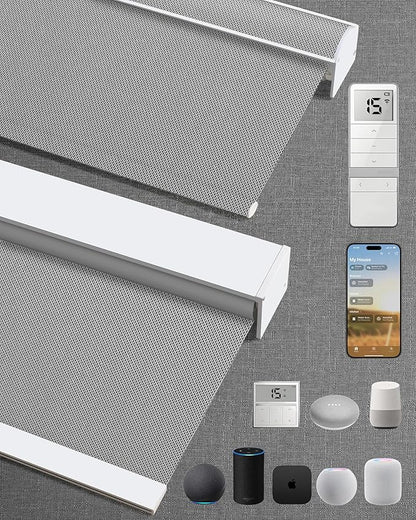 Motorized Blinds with Remote: Kincmo 100% Blackout Roller Shades Work with Apple Homekit,Alexa,Google Home, Customized Electric Blinds with App,Voice Control (100% Blackout Essential Grey)