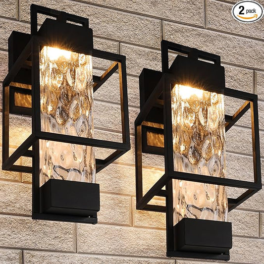 PARTPHONER Modern Outdoor Light Fixtures Dusk to Dawn Outdoor Lighting 2 Pack, 15" Exterior Wall Sconce Waterproof Porch Light, Outside Light for House with Water Glass for Garage Doorway
