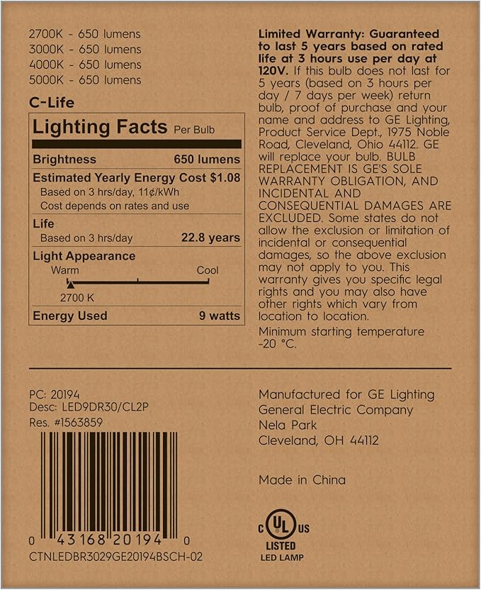 C by GE C-Life Smart LED Tintable White Indoor Floodlight Light Bulbs, 2-Pack, Works with Alexa