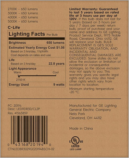 C by GE C-Life Smart LED Tintable White Indoor Floodlight Light Bulbs, 2-Pack, Works with Alexa
