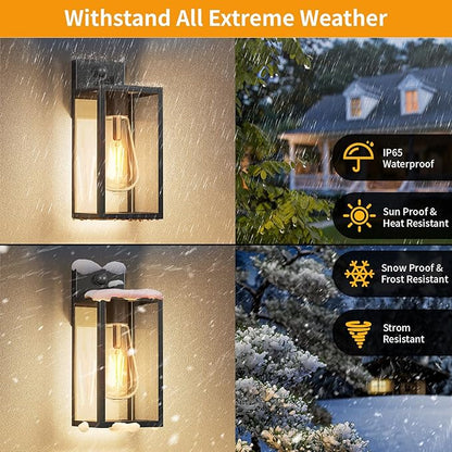 2 Pack 13‘’ Motion Sensor Outdoor Wall Light Fixture, Large Front Porch Lights for House, Exterior Wall Sconce, Black Waterproof Lantern Lamp,Outside Coach Light for Garage Entryway Yard