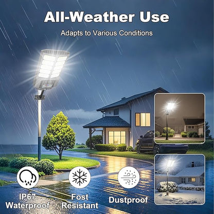 Solar Street Light, Dusk-to-Dawn Waterproof LED Solar Street Lights Outdoor with Pole Mount,9000W IP67,7000K, High Lumen Outdoor Lighting for Driveway, Farm, Street & Parking