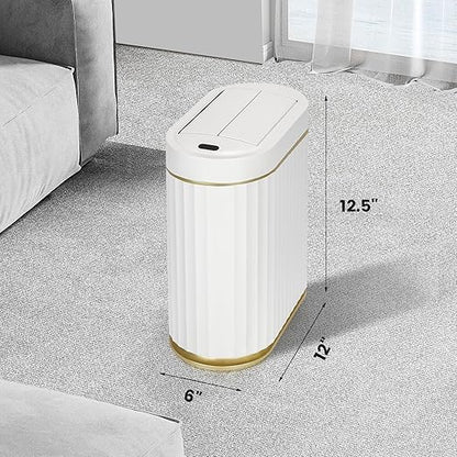 SYNCVIBE Bathroom Trash Can with Butterfly Lid 2 Gallon Sensor Trash can, IPX5 Waterproof Garbage Can, Automatic Slim Trash Bin, Under-Counter Wastebasket, Bathroom Decor for Bedroom, White Gold