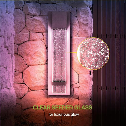 ASD LED 18" Bubble Glass Wall Light Fixture, Outdoor & Indoor Seeded Sconce | RGBW, Waterproof, ETL Listed | 9W 250LM 3000-5000K 100-277V | Exterior Lantern, Porch Lighting | Black, 2 Pack