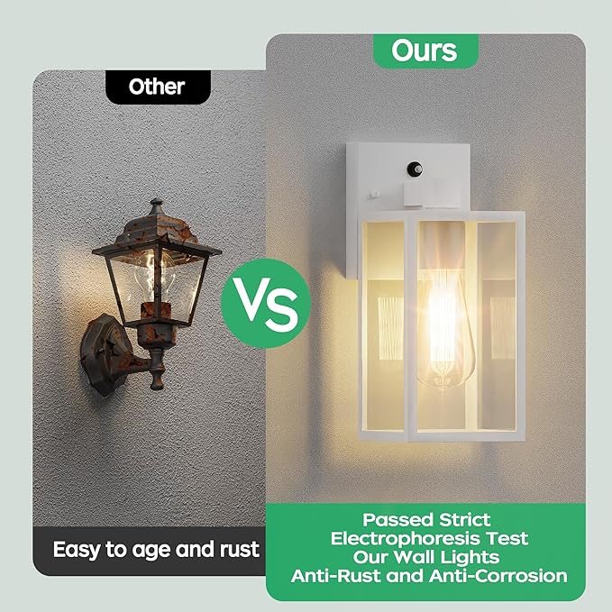 White Dusk to Dawn Exterior Lighting Fixtures Wall Mount, Outdoor Porch Lights for House, Sensor Wall Lights, Waterproof Wall Sconce Lamp, Wall Lantern, Anti Rust Coach Lights for, Doorway, Garage