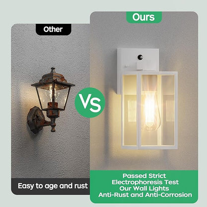 White Dusk to Dawn Exterior Lighting Fixtures Wall Mount, Outdoor Porch Lights for House, Sensor Wall Lights, Waterproof Wall Sconce Lamp, Wall Lantern, Anti Rust Coach Lights for, Doorway, Garage
