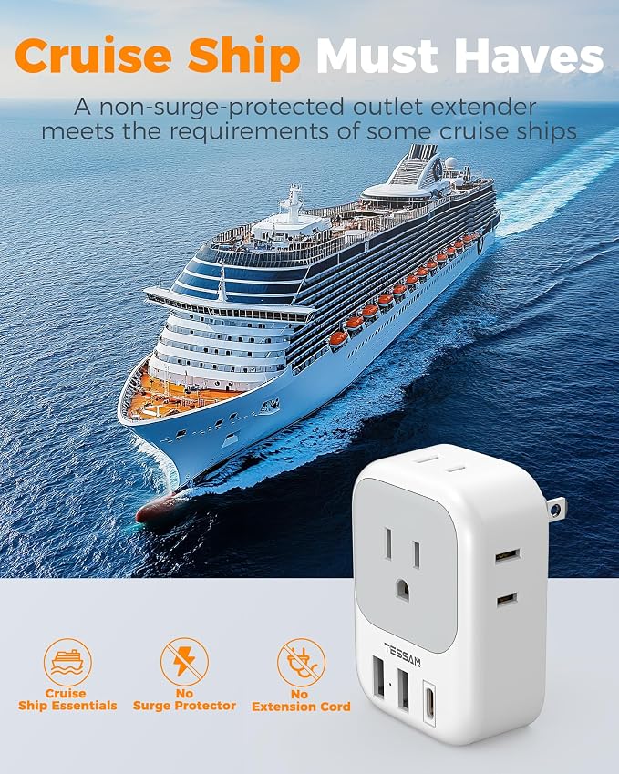 TESSAN 2 Prong to 3 Prong Outlet Adapter 2 Pack, US to Japan Plug Adapter