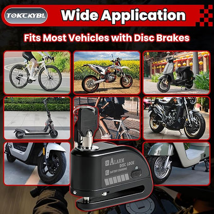 Rechargeable Motorcycle Disc Lock with 120dB Alarm, 5FT Reminder Cable with Anti-Theft Helmet Lock Cable, IP67 Waterproof, Universal Fit for Motorcycle Bike Scooter Ebike