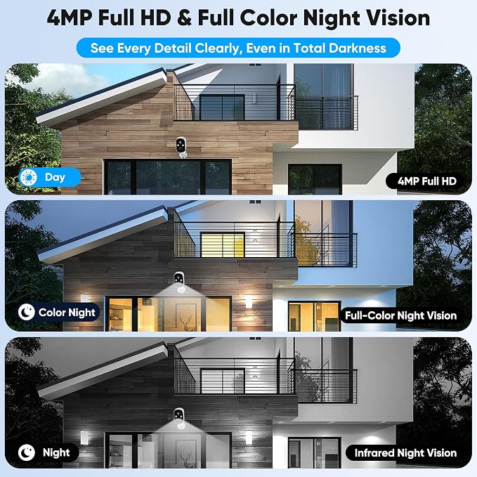 4MP Security Cameras Wireless Outdoor with Flexible Storage | Battery Powered Home Security Camera, AI Detection Wireless Security Camera, 2-Way Audio,Color Night Vision WIFI Camera