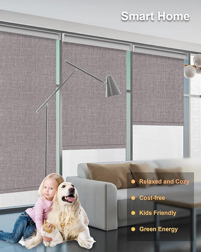 Motorized Blinds with Remote Control, Smart Blackout Automatic Blinds Work with Homekit Alexa Google Home, Rechargeable Electric Window Roller Shades with Valance, Customized Size (Texture Brown)