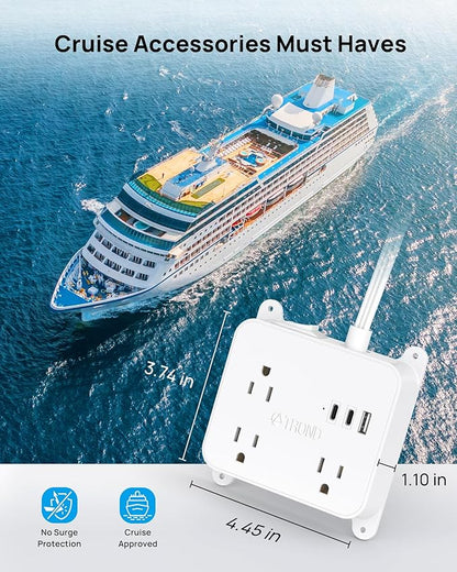 TROND Ultra Flat Plug Power Strip - Extension Cord 10FT with 3 USB Chargers, Power Strip with Long Cord, 3 Widely Outlets Charging Station, Wall Mount for Home Dorm Room Essentials