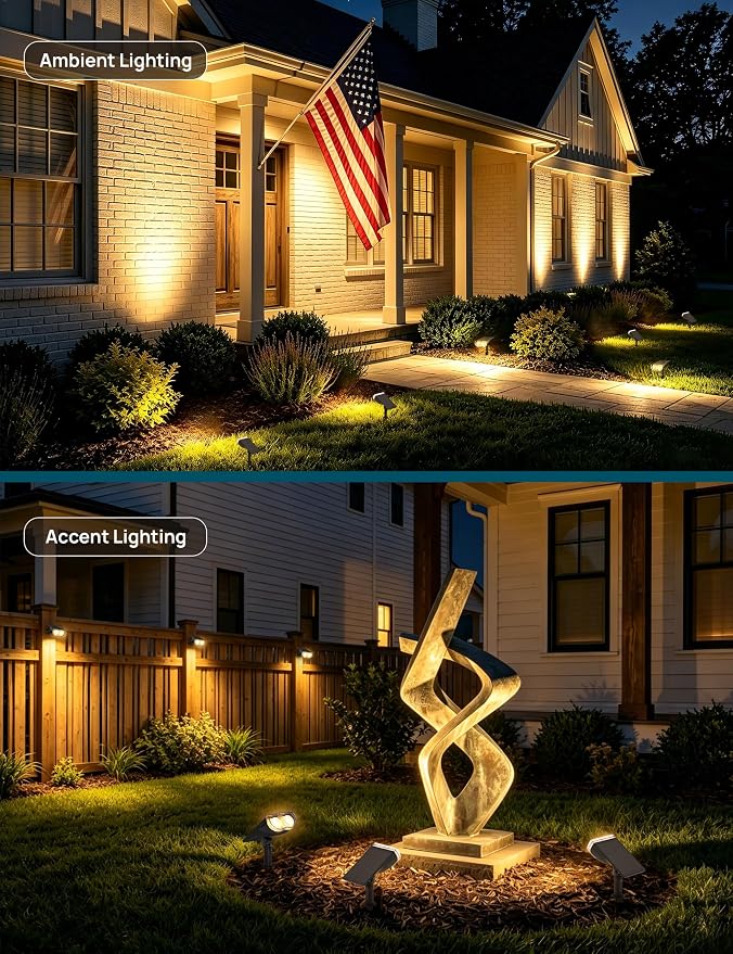 Linkind Solar Lights Outdoor Waterproof LED Spotlights Warm White 6 Pack | Starray, 3 Lighting Modes, 650LM, 3000K, Dusk to Dawn, In-Ground Wall-Mounted for Landscape Yard Garden Tree Flag Pathway