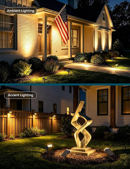 Linkind Solar Lights Outdoor Waterproof LED Spotlights Warm White 6 Pack | Starray, 3 Lighting Modes, 650LM, 3000K, Dusk to Dawn, In-Ground Wall-Mounted for Landscape Yard Garden Tree Flag Pathway