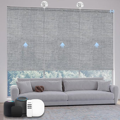 Motorized Coupled Shades, Light Filtering Smart Blinds for Large Windows Automatic Blinds Compatible with Alexa, Electric Roller Shades Customized for Living Room Home Office(Smoky Grey)