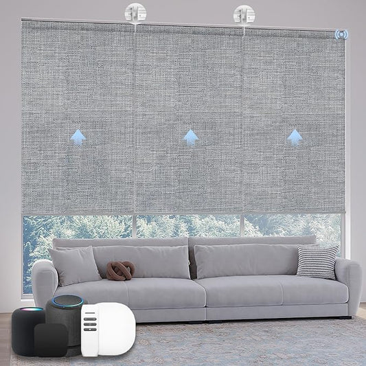 Motorized Coupled Shades, Light Filtering Smart Blinds for Large Windows Automatic Blinds Compatible with Alexa, Electric Roller Shades Customized for Living Room Home Office(Smoky Grey)