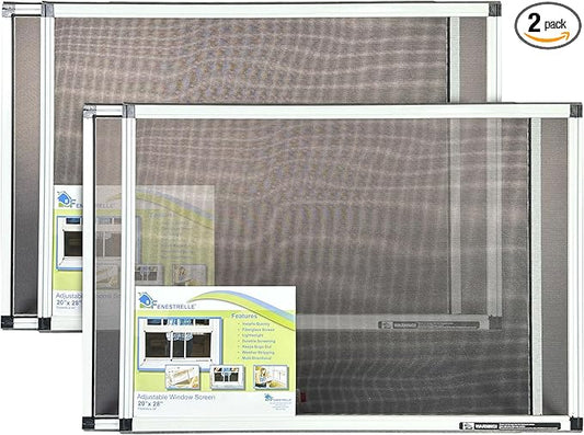 Fenestrelle Expandable Window Screen – 20″ H × 28″–54″ W Horizontal, 2‑Way Adjustable Window Screen with Flame Resistant Fiberglass Mesh, Pack of 2
