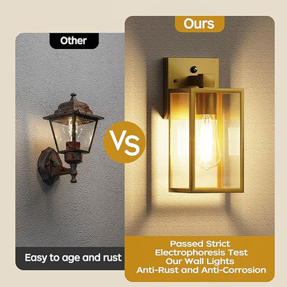 WIHTU Gold Dusk to Dawn Porch Lights, Exterior Lighting Fixtures for House, Waterproof Outdoor Wall Lights Wall Sconce Lamp, Anti Rust Coach Lights for Doorway, Garage