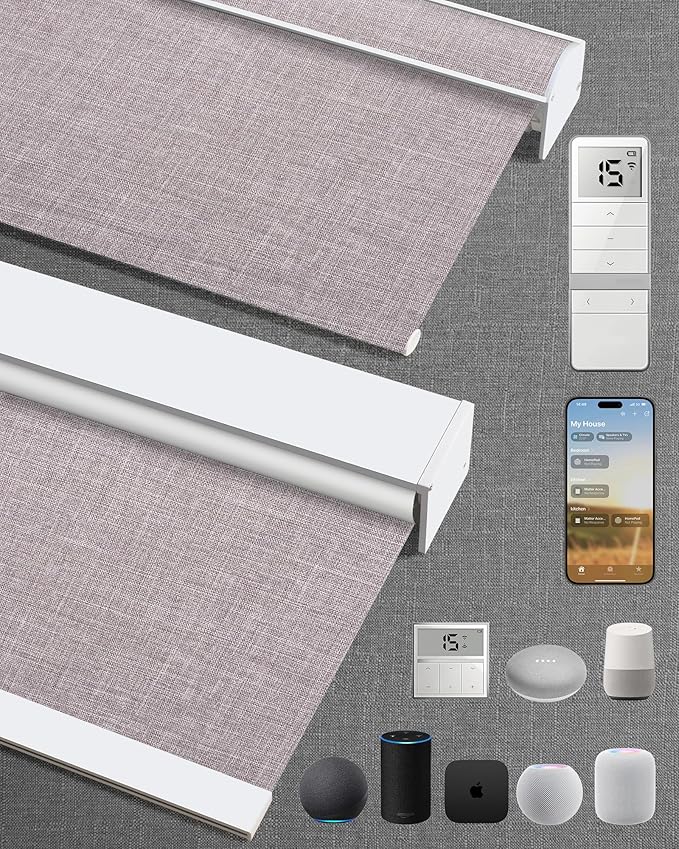 Motorized Blinds with Remote: Kincmo 100% Blackout Roller Shades Work with Apple Homekit,Alexa,Google Home, Customized Electric Blinds with App,Voice Control (100% Blackout Meridian Oat)