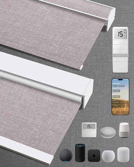 Motorized Blinds with Remote: Kincmo 100% Blackout Roller Shades Work with Apple Homekit,Alexa,Google Home, Customized Electric Blinds with App,Voice Control (100% Blackout Meridian Oat)