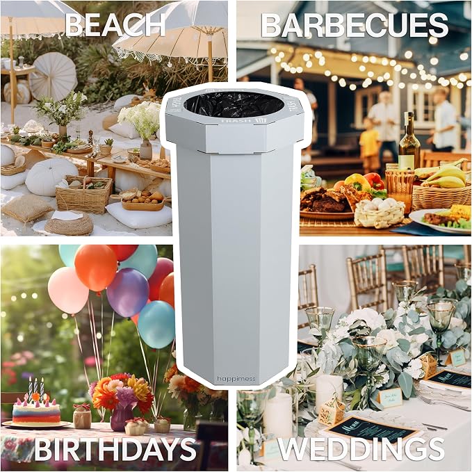 happimess Fleur 25 Gal Trash Can Bin, Fog Gray, Set of 2