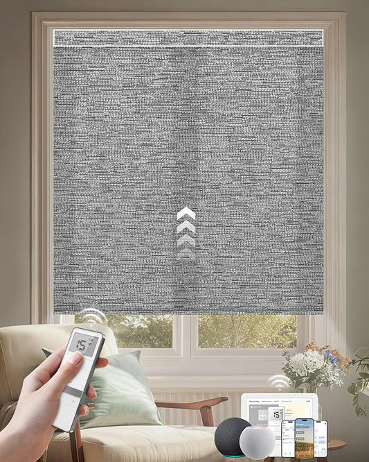 Kincmo Motorized Blinds with Remote, Light Filtering Roller Shades Work with Apple Homekit,Alexa,Google Home, Custom Electric Blinds with App,Voice Control (75% Blackout Aqua Waves Grey)