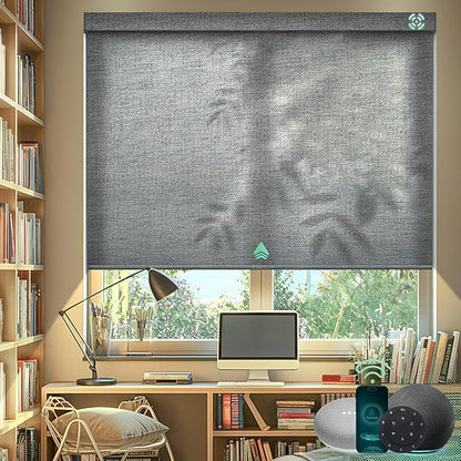 Yoolax Motorized Blinds with Remote, Light Filtering Smart Blinds Work with Alexa, Google, Automatic Roller Shades for Windows, Custom Electric Shades for Living Room Office (Starlight Smoke Blue)