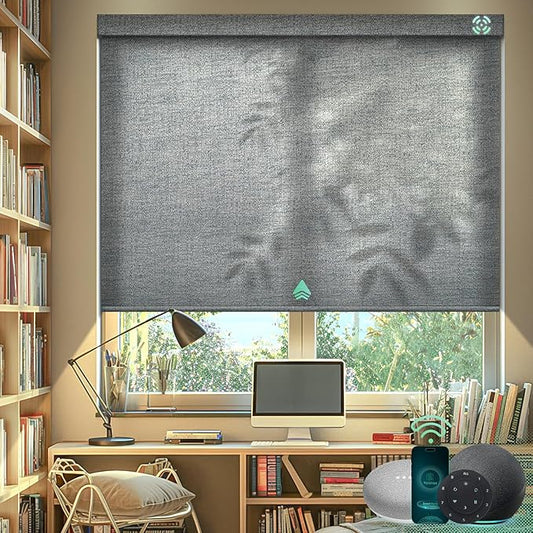 Yoolax Motorized Blinds with Remote, Light Filtering Smart Blinds Work with Alexa, Google, Automatic Roller Shades for Windows, Custom Electric Shades for Living Room Office (Starlight Smoke Blue)