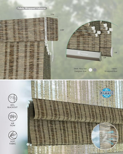 Yoolax Motorized Roman Shades with Remote, Smart Roman Shades for Indoor Windows, Light Filtering Automatic Blinds Work with Alexa, Google, Apple Homekit for Living Room, Customized (Strip Brown)