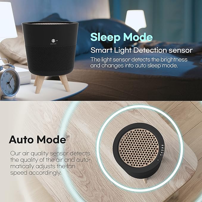IMUNSEN M-002B HEPA Air Purifier with H13 True HEPA Filter, Cypress Wood Filter, Auto Sleep Mode, Filters 99.97% Pollen, Smoke, Perfect for Office and Bedroom, Made in Korea - Black