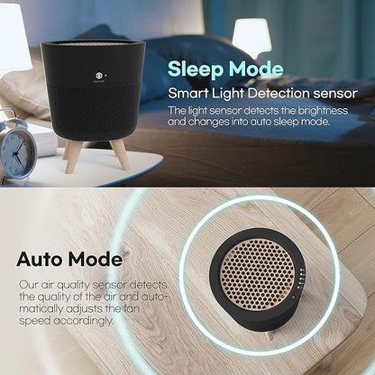 IMUNSEN M-002B HEPA Air Purifier with H13 True HEPA Filter, Cypress Wood Filter, Auto Sleep Mode, Filters 99.97% Pollen, Smoke, Perfect for Office and Bedroom, Made in Korea - Black