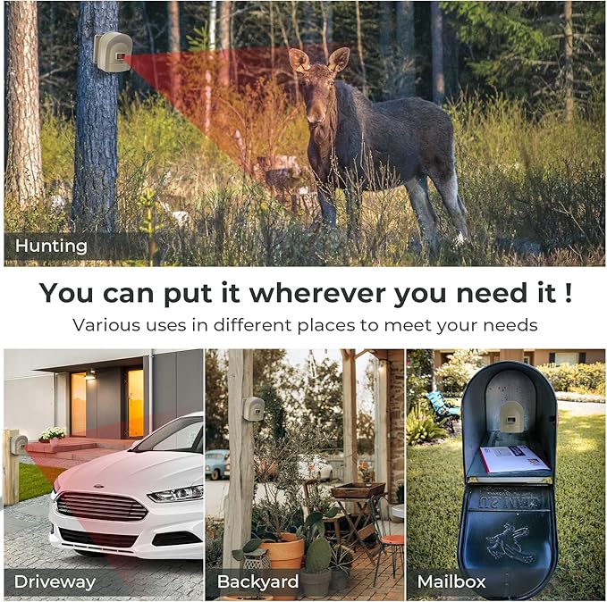 1/2 Mile Hosmart Driveway Alarm Wireless Motion Sensor System | Driveway Sensor Alert System Weatherproof Security Outdoor Motion Sensor & Detector Protect Outdoor/Indoor Property